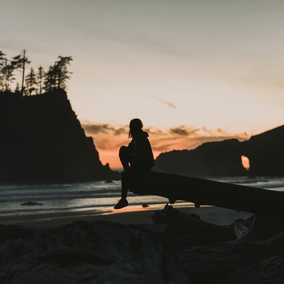 A Silhouette of a Person Sitting on a Log
